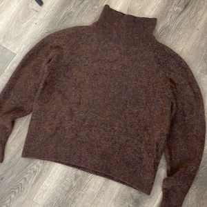 COS wool alpaca relaxed fit brown blue melange mock neck sweater Size S